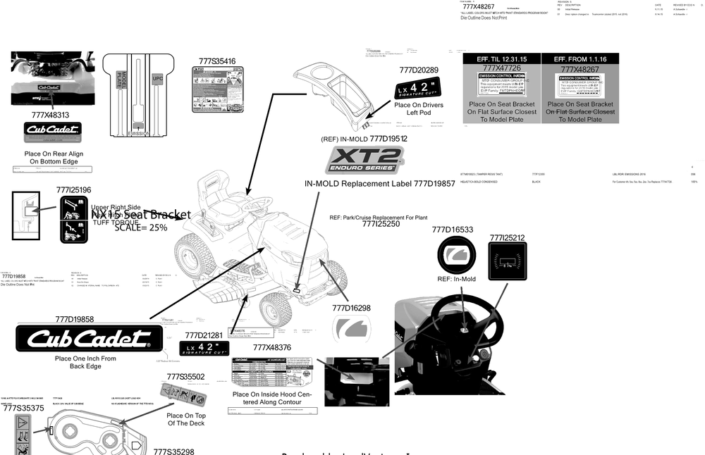 Label Map Diagram and Parts List for XT2-LX42KH (13BPA1CS010)(2016) Cub Cadet Lawn Tractor